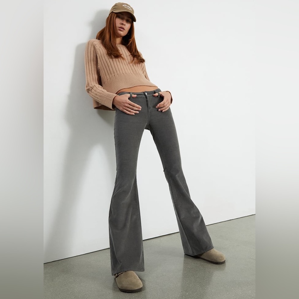 PacSun Gray Corduroy Low Rise Flare Jeans